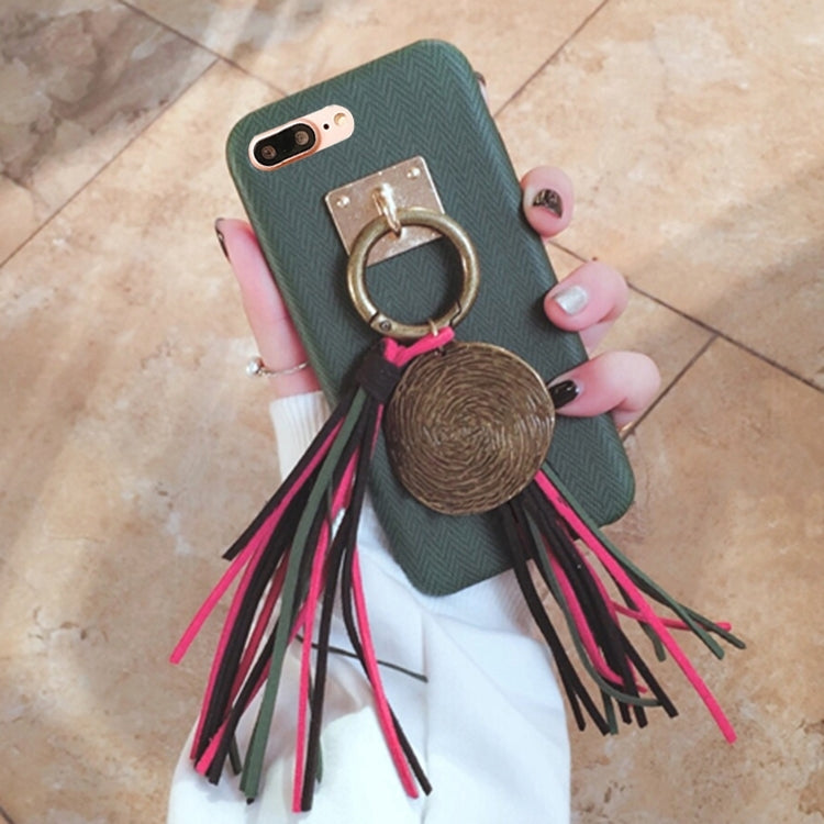 For iPhone 8 Plus & 7 Plus   PU Leather Retro Protective Back Cover Case with Tassels Pandent (Green)