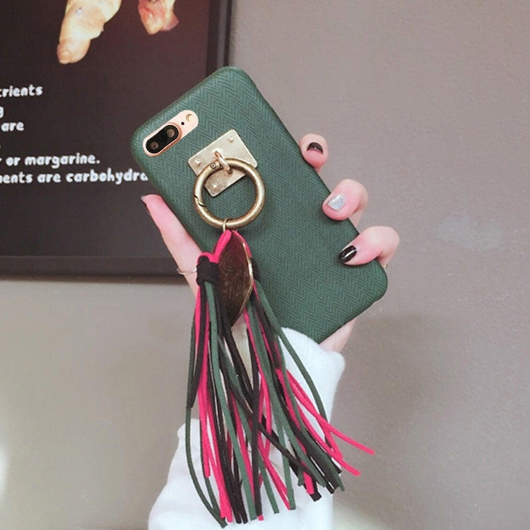For iPhone 8 Plus & 7 Plus   PU Leather Retro Protective Back Cover Case with Tassels Pandent (Green)