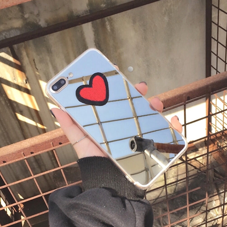 For iPhone 8 Plus & 7 Plus   Embroidery Heart Shape Electroplating Mirror TPU Protective Back Cover Case (Silver)