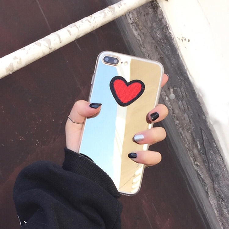 For iPhone 8 Plus & 7 Plus   Embroidery Heart Shape Electroplating Mirror TPU Protective Back Cover Case (Silver)