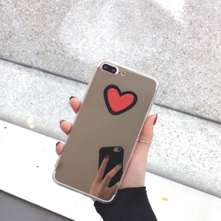 For iPhone 8 Plus & 7 Plus   Embroidery Heart Shape Electroplating Mirror TPU Protective Back Cover Case (Silver)