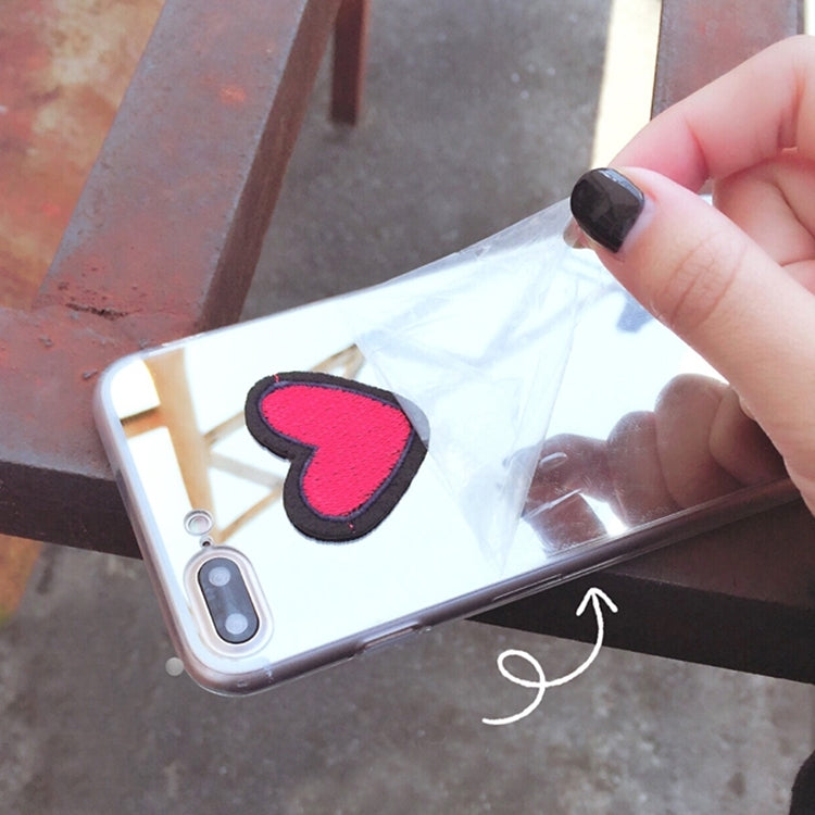 For iPhone 8 Plus & 7 Plus   Embroidery Heart Shape Electroplating Mirror TPU Protective Back Cover Case (Silver)
