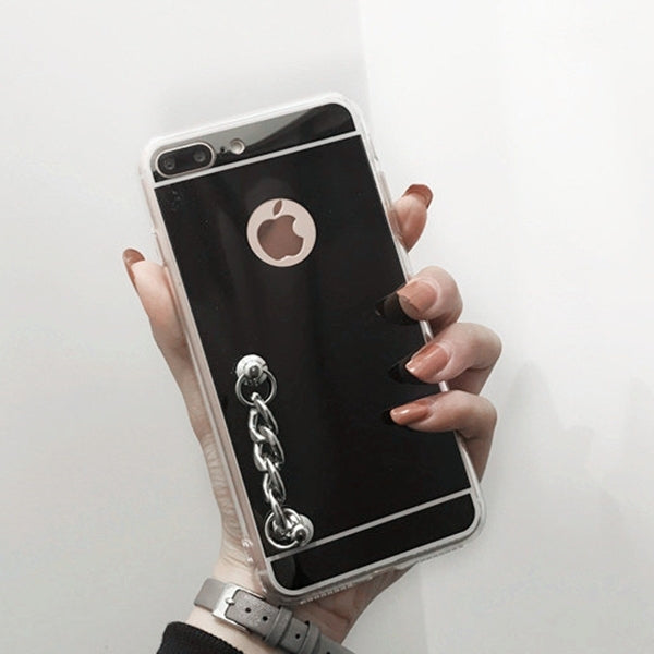 For iPhone 8 Plus & 7 Plus   Electroplating Mirror TPU Protective Back Cover Case with Hand Chain