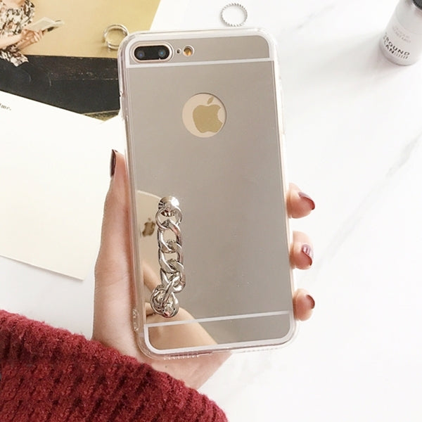 For iPhone 8 Plus & 7 Plus   Electroplating Mirror TPU Protective Back Cover Case with Hand Chain