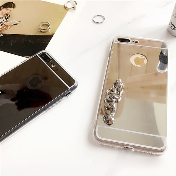 For iPhone 8 Plus & 7 Plus   Electroplating Mirror TPU Protective Back Cover Case with Hand Chain
