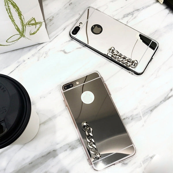 For iPhone 8 Plus & 7 Plus   Electroplating Mirror TPU Protective Back Cover Case with Hand Chain