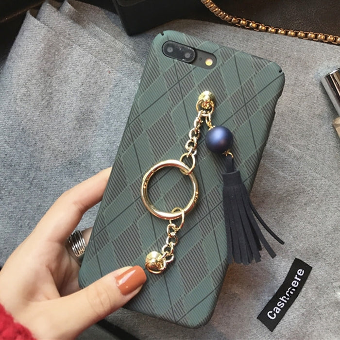 For iPhone 8 Plus & 7 Plus   Prismatic Pattern Full Coverage Hard Protective Back Cover Case with Tassels Pandent & Hand Chain