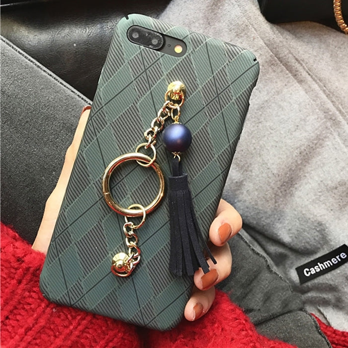 For iPhone 8 Plus & 7 Plus   Prismatic Pattern Full Coverage Hard Protective Back Cover Case with Tassels Pandent & Hand Chain