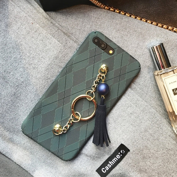 For iPhone 8 Plus & 7 Plus   Prismatic Pattern Full Coverage Hard Protective Back Cover Case with Tassels Pandent & Hand Chain