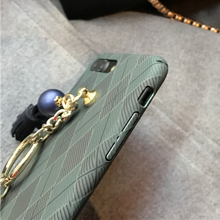 For iPhone 8 Plus & 7 Plus   Prismatic Pattern Full Coverage Hard Protective Back Cover Case with Tassels Pandent & Hand Chain