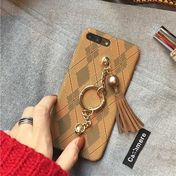 For iPhone 8 Plus & 7 Plus   Prismatic Pattern Full Coverage Hard Protective Back Cover Case with Tassels Pandent & Hand Chain