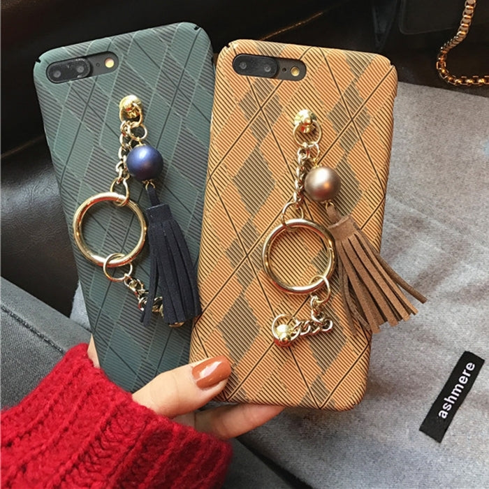 For iPhone 8 Plus & 7 Plus   Prismatic Pattern Full Coverage Hard Protective Back Cover Case with Tassels Pandent & Hand Chain