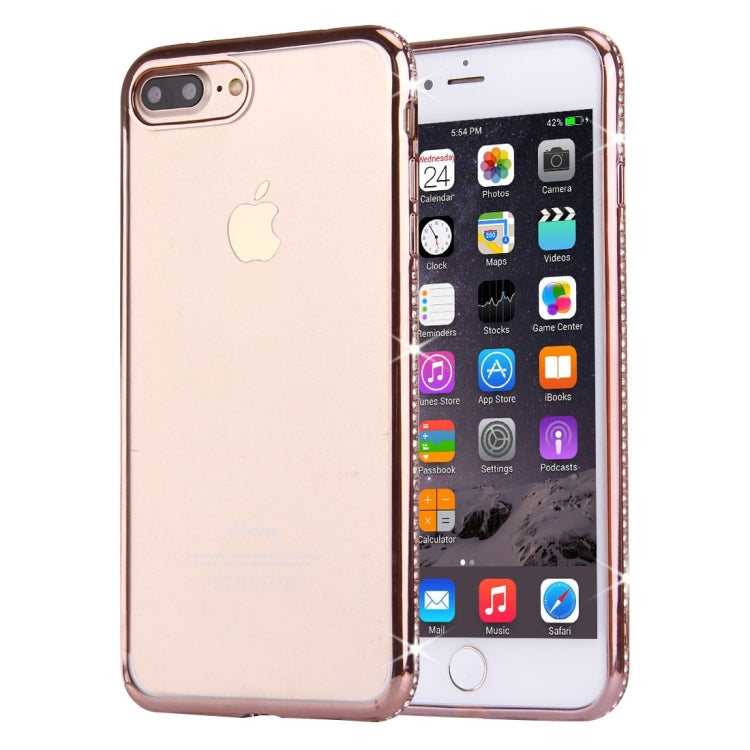 For iPhone 8 Plus & 7 Plus   Electroplating Diamond Encrusted Transparent Soft TPU Protective Cover Case(Rose Gold)
