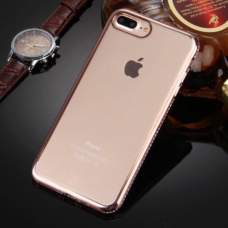For iPhone 8 Plus & 7 Plus   Electroplating Diamond Encrusted Transparent Soft TPU Protective Cover Case(Rose Gold)