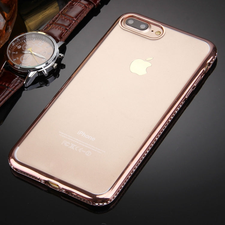 For iPhone 8 Plus & 7 Plus   Electroplating Diamond Encrusted Transparent Soft TPU Protective Cover Case(Rose Gold)