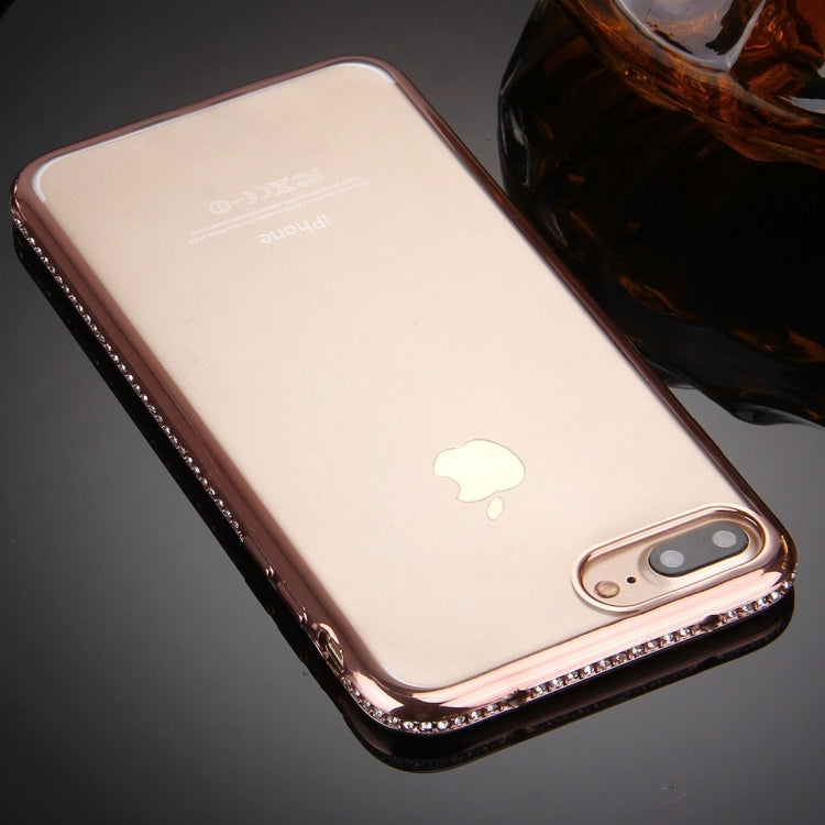 For iPhone 8 Plus & 7 Plus   Electroplating Diamond Encrusted Transparent Soft TPU Protective Cover Case(Rose Gold)