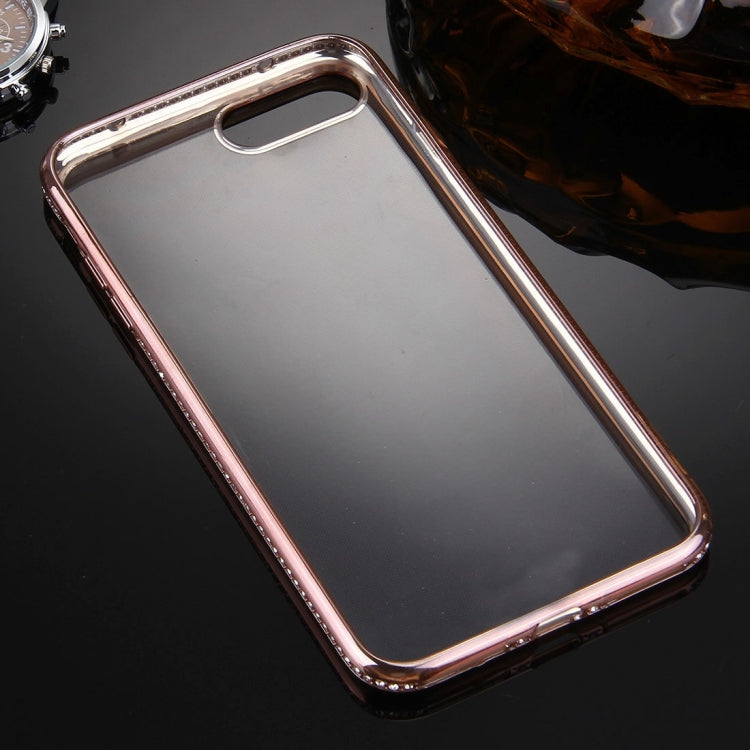 For iPhone 8 Plus & 7 Plus   Electroplating Diamond Encrusted Transparent Soft TPU Protective Cover Case(Rose Gold)