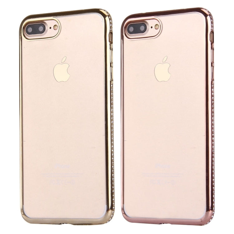 For iPhone 8 Plus & 7 Plus   Electroplating Diamond Encrusted Transparent Soft TPU Protective Cover Case(Rose Gold)