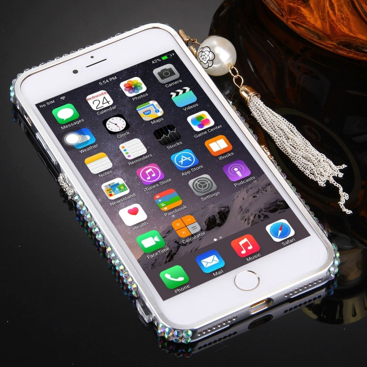 For iPhone 8 Plus & 7 Plus   Pearl Chain Pendant Diamond Encrusted Electroplating Mirror PC Protective Cover Case(Silver)