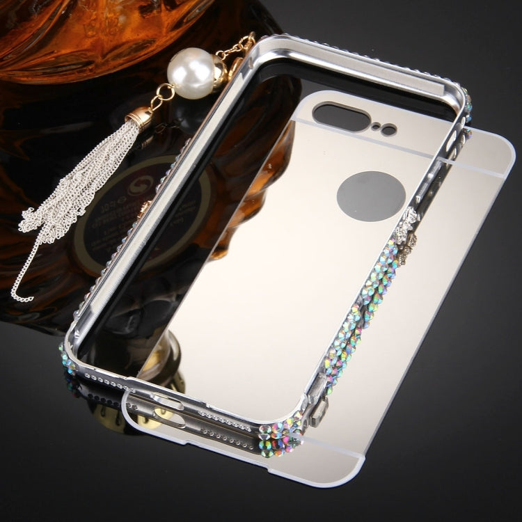 For iPhone 8 Plus & 7 Plus   Pearl Chain Pendant Diamond Encrusted Electroplating Mirror PC Protective Cover Case(Silver)