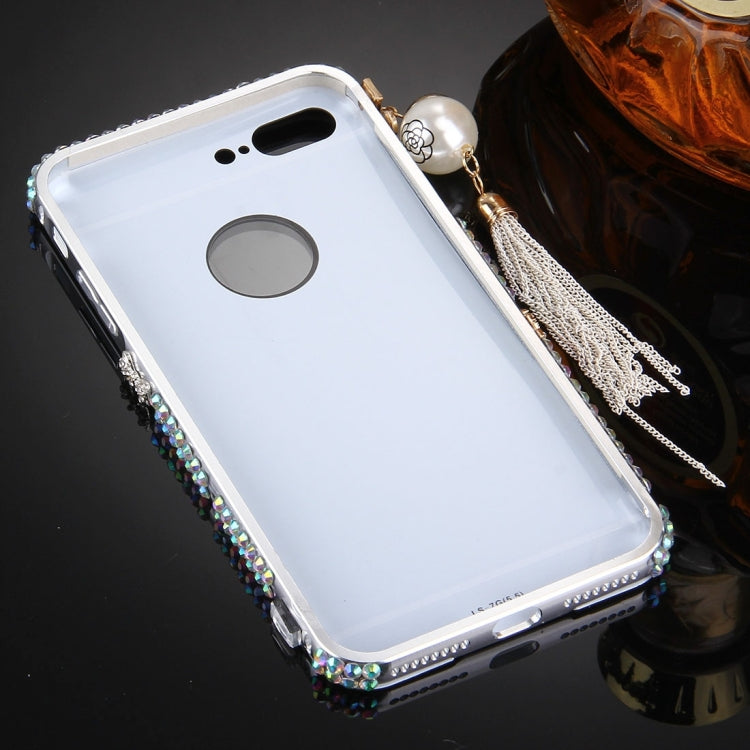 For iPhone 8 Plus & 7 Plus   Pearl Chain Pendant Diamond Encrusted Electroplating Mirror PC Protective Cover Case(Silver)