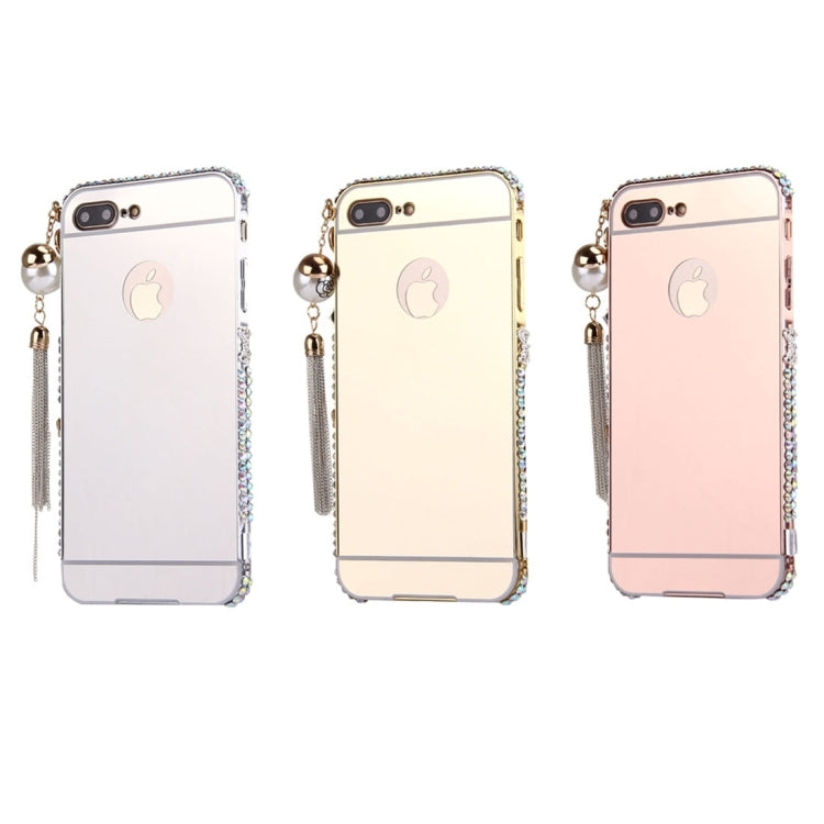 For iPhone 8 Plus & 7 Plus   Pearl Chain Pendant Diamond Encrusted Electroplating Mirror PC Protective Cover Case(Silver)