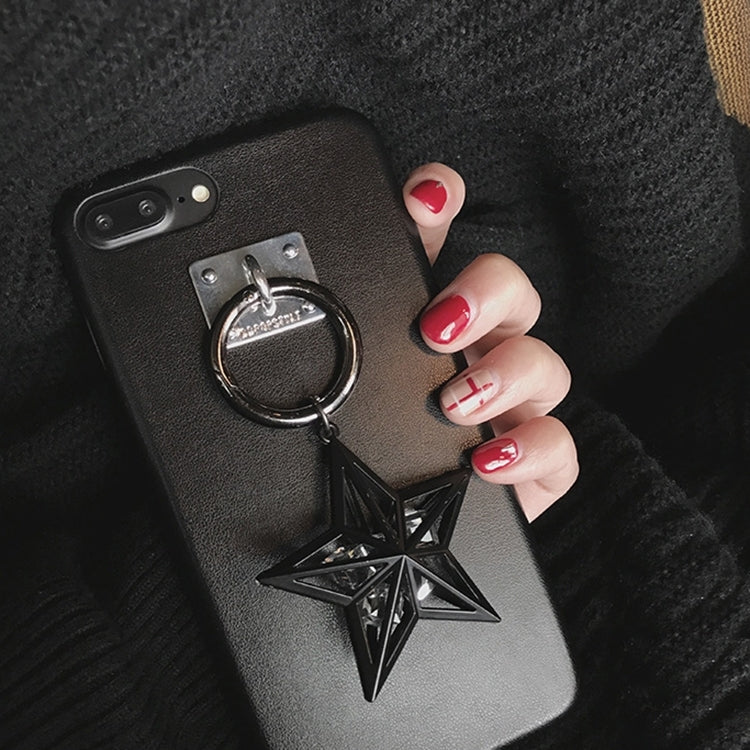 For iPhone 8 Plus & 7 Plus   PU Leather Protective Back Cover Case with Diamond Encrusted Star Pandent (Black)
