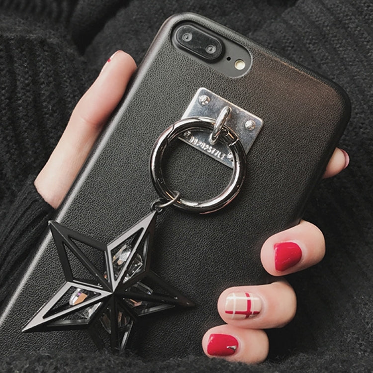 For iPhone 8 Plus & 7 Plus   PU Leather Protective Back Cover Case with Diamond Encrusted Star Pandent (Black)