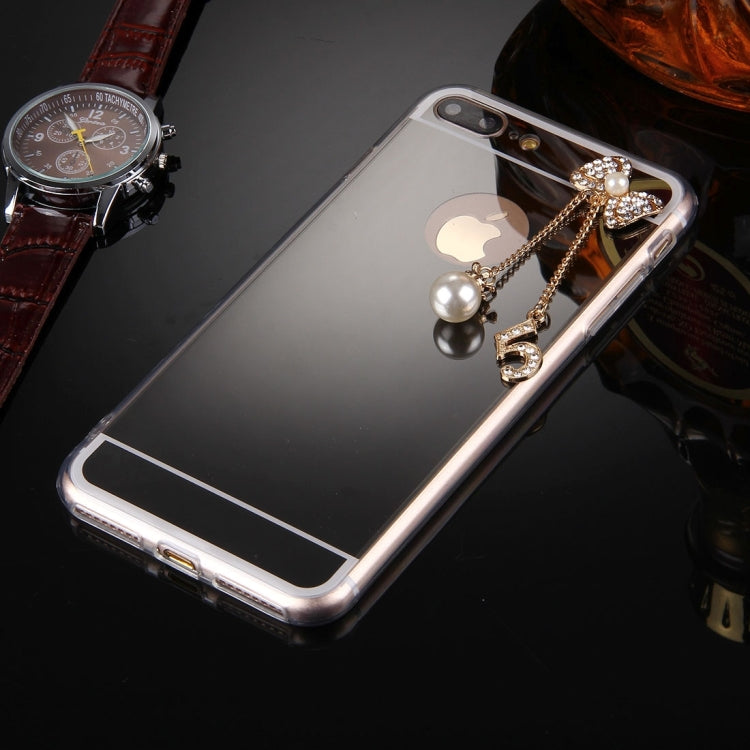 For iPhone 8 Plus & 7 Plus   Electroplating Mirror TPU Protective Cover Case with Diamond Encrusted Bowknot Chain Pendant