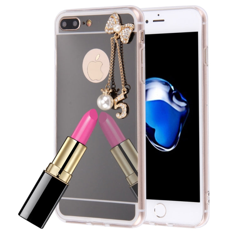 For iPhone 8 Plus & 7 Plus   Electroplating Mirror TPU Protective Cover Case with Diamond Encrusted Bowknot Chain Pendant