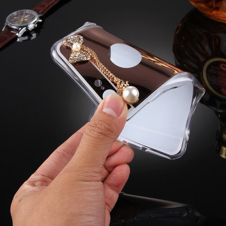 For iPhone 8 Plus & 7 Plus   Electroplating Mirror TPU Protective Cover Case with Diamond Encrusted Bowknot Chain Pendant