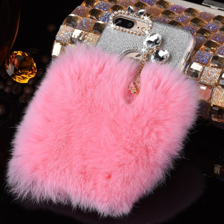 For iPhone 8 Plus & 7 Plus   Genuine Rabbit Hair Diamond Encrusted Flash Powder Soft TPU Protective Case