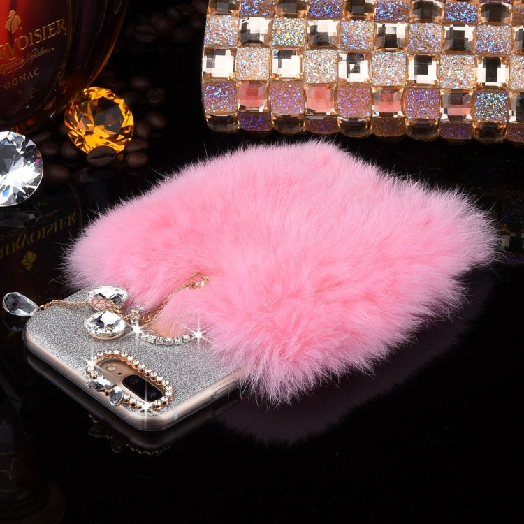For iPhone 8 Plus & 7 Plus   Genuine Rabbit Hair Diamond Encrusted Flash Powder Soft TPU Protective Case