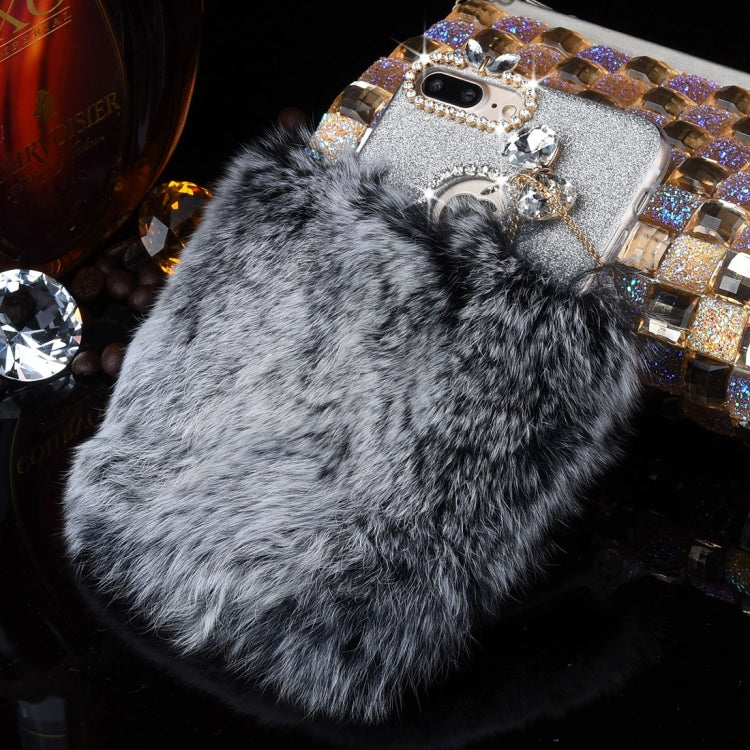 For iPhone 8 Plus & 7 Plus   Genuine Rabbit Hair Diamond Encrusted Flash Powder Soft TPU Protective Case