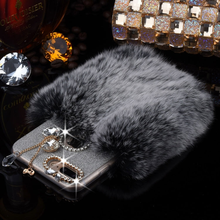 For iPhone 8 Plus & 7 Plus   Genuine Rabbit Hair Diamond Encrusted Flash Powder Soft TPU Protective Case