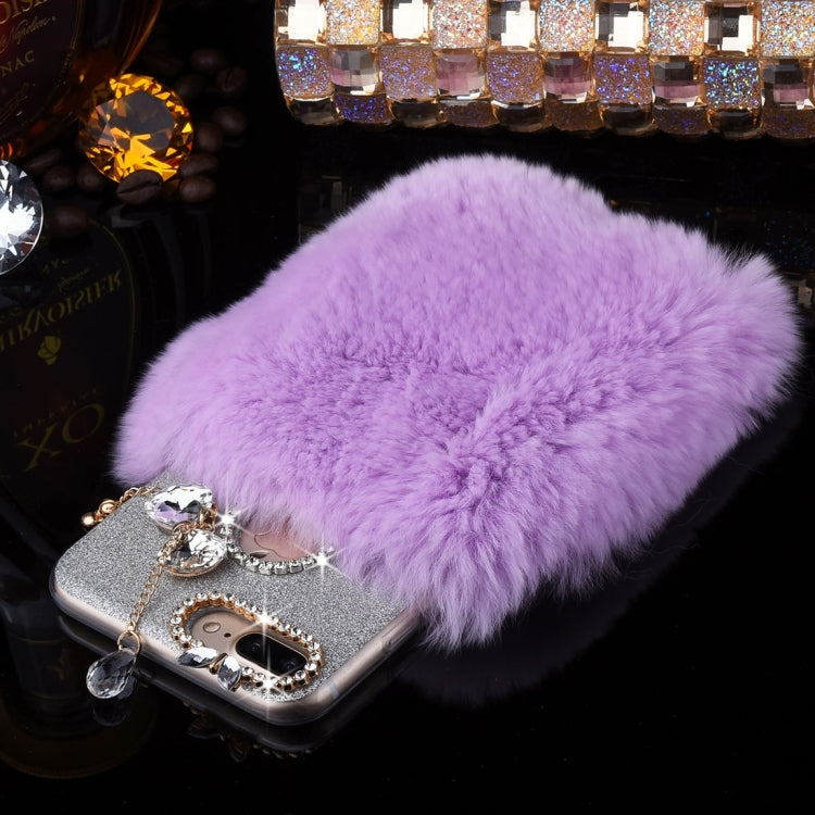 For iPhone 8 Plus & 7 Plus   Genuine Rabbit Hair Diamond Encrusted Flash Powder Soft TPU Protective Case