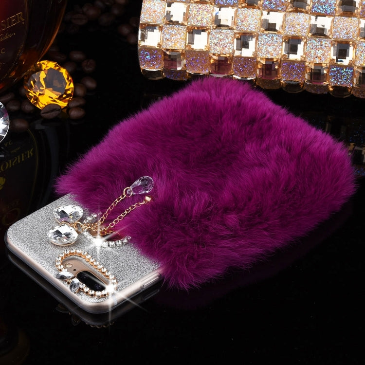 For iPhone 8 Plus & 7 Plus   Genuine Rabbit Hair Diamond Encrusted Flash Powder Soft TPU Protective Case
