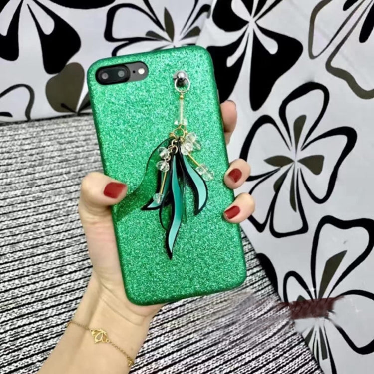 For iPhone 8 Plus & 7 Plus   Glitter Powder Soft Protective Back Cover Case with Tassels Pendant (Green)