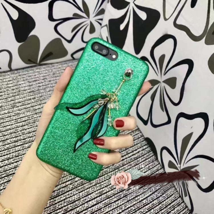 For iPhone 8 Plus & 7 Plus   Glitter Powder Soft Protective Back Cover Case with Tassels Pendant (Green)