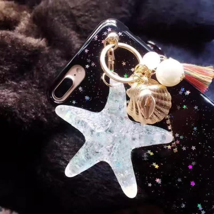 For iPhone 8 Plus & 7 Plus   Glitter Powder Starfish Pattern Soft Protective Back Cover Case with Pearls Pendant(Black)