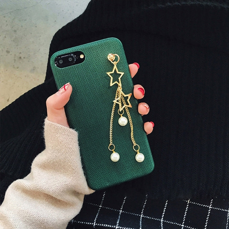 For iPhone 8 Plus & 7 Plus   Cortex Texture Pearl Star Pandent Soft Protective Back Cover Case(Green)