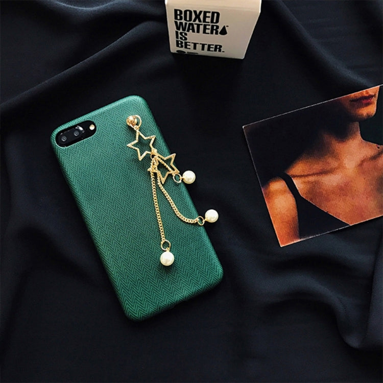 For iPhone 8 Plus & 7 Plus   Cortex Texture Pearl Star Pandent Soft Protective Back Cover Case(Green)