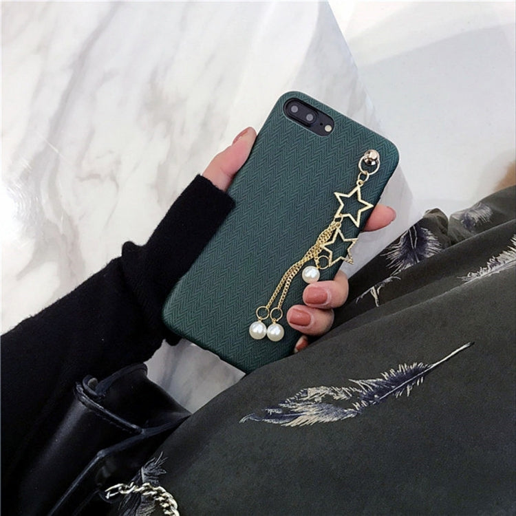 For iPhone 8 Plus & 7 Plus   Cortex Texture Pearl Star Pandent Soft Protective Back Cover Case(Green)