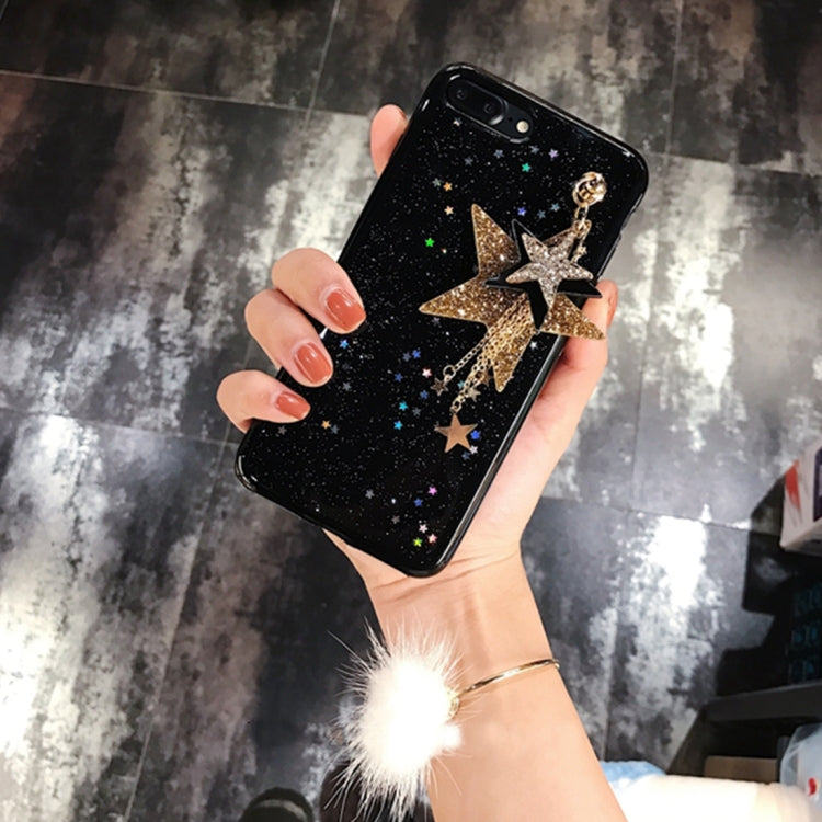 For iPhone 8 Plus & 7 Plus   Glitter Powder Starfish Pattern Soft Protective Back Cover Case with Stars Pendant (Black)
