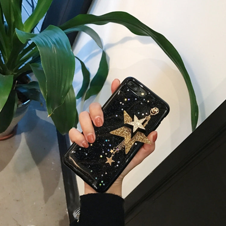 For iPhone 8 Plus & 7 Plus   Glitter Powder Starfish Pattern Soft Protective Back Cover Case with Stars Pendant (Black)