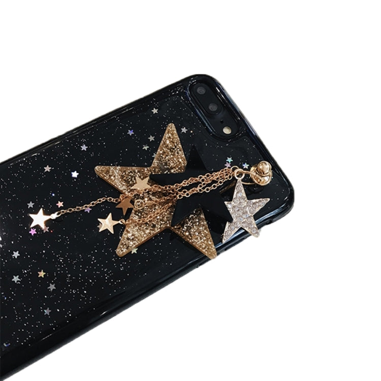 For iPhone 8 Plus & 7 Plus   Glitter Powder Starfish Pattern Soft Protective Back Cover Case with Stars Pendant (Black)