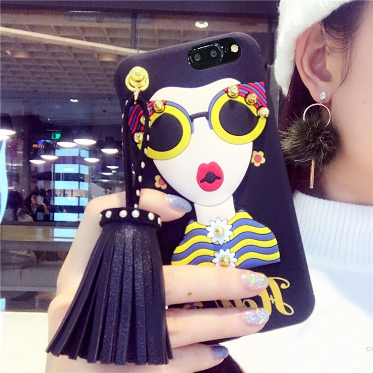 For iPhone 8 Plus & 7 Plus   Rivet Tassels Fashion Girl Pattern Soft TPU Protective Back Cover Case with Pendant