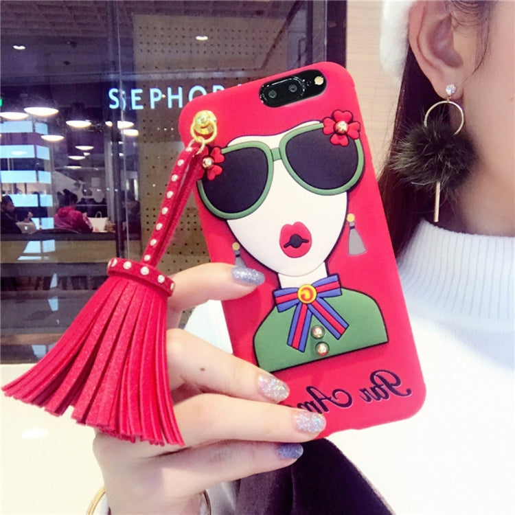 For iPhone 8 Plus & 7 Plus   Rivet Tassels Fashion Girl Pattern Soft TPU Protective Back Cover Case with Pendant