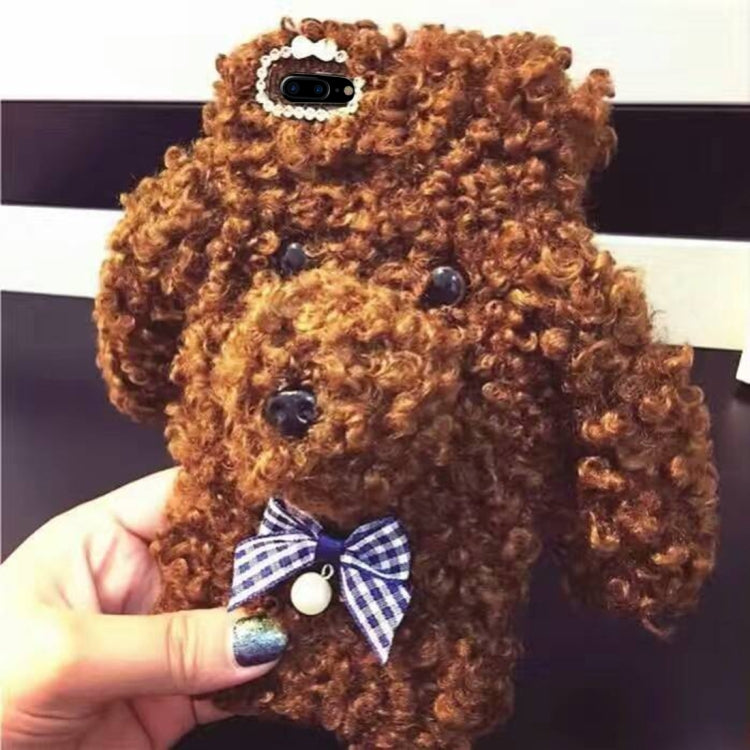 For iPhone 8 Plus & 7 Plus   3D Lovely Plush Cloth Dog Protective Back Cover Cass (Brown)