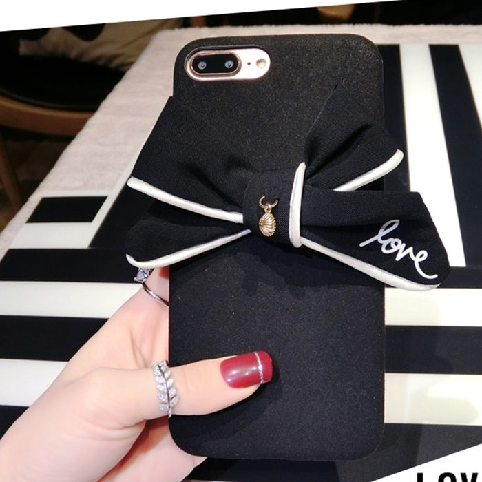 For iPhone 8 Plus & 7 Plus   3D Bowknot Plush Cloth Soft TPU Protective Back Cover Case (Black)
